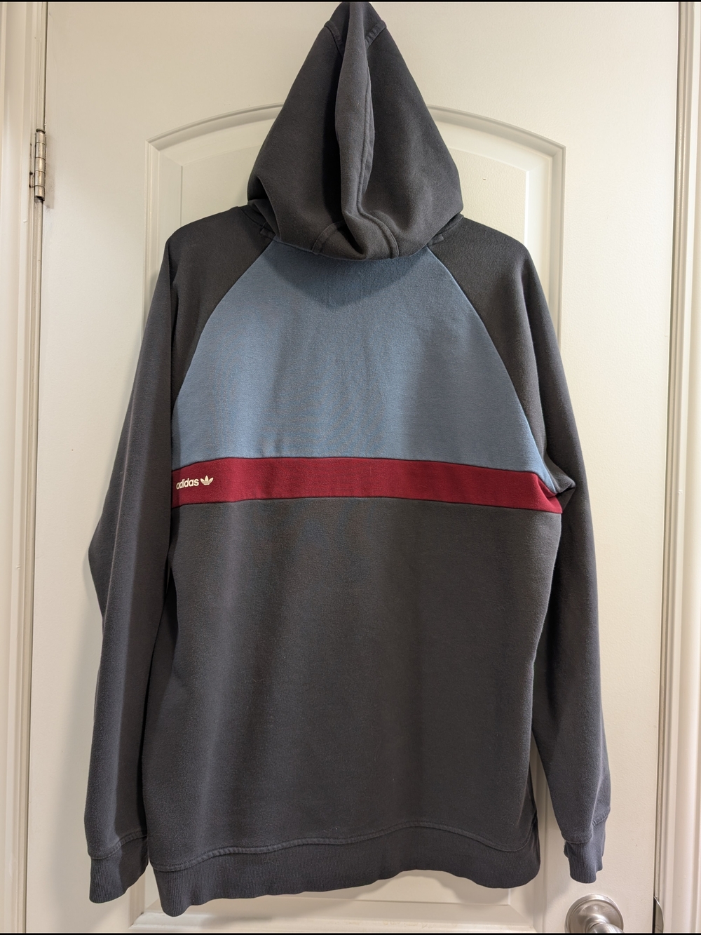 adidas Skateboarding Charcoal Hoodie with Blue and Burgundy Panels - Picture 7 of 11